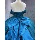 Mumuleo Modern Teal Quinceanera Dresses with Satin Knitted Fabric Natural Waist Print Appliques & Lace Bow for Outdoor Party