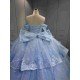 Mumuleo Sky Blue Quinceanera Dress 2027 Floor-Length Ball Gown Off-The-Shoulder Sweetheart Neckline Satin Fabric Lace Bow 3D