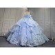 Mumuleo Sky Blue Quinceanera Dress 2027 Floor-Length Ball Gown Off-The-Shoulder Sweetheart Neckline Satin Fabric Lace Bow 3D