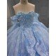 Mumuleo Sky Blue Quinceanera Dress 2027 Floor-Length Ball Gown Off-The-Shoulder Sweetheart Neckline Satin Fabric Lace Bow 3D