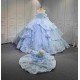 Mumuleo Sky Blue Quinceanera Dress 2027 Floor-Length Ball Gown Off-The-Shoulder Sweetheart Neckline Satin Fabric Lace Bow 3D