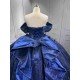 Mumuleo Navy Quinceanera Ball Gown Floor-Length Modern Dress for Teenagers Flowers Satin Fabric Natural Cathedral Train