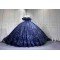 Mumuleo Navy Quinceanera Ball Gown Floor-Length Modern Dress for Teenagers Flowers Satin Fabric Natural Cathedral Train