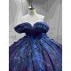 Mumuleo Navy Quinceanera Ball Gown Floor-Length Modern Dress for Teenagers Flowers Satin Fabric Natural Cathedral Train