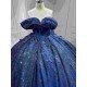 Mumuleo Navy Quinceanera Ball Gown Floor-Length Modern Dress for Teenagers Flowers Satin Fabric Natural Cathedral Train