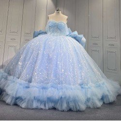 Mumuleo Sky Blue Quinceanera Floor-Length Ball Gown Dresses with Sweetheart Neckline Sweep Train 100% Polyester Modern 2027