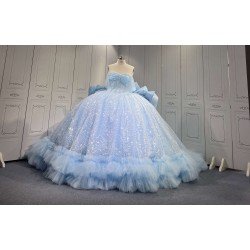 Mumuleo Sky Blue Quinceanera Floor-Length Ball Gown Dresses with Sweetheart Neckline Sweep Train 100% Polyester Modern 2027