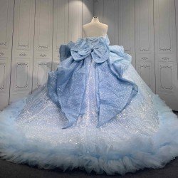 Mumuleo Sky Blue Quinceanera Floor-Length Ball Gown Dresses with Sweetheart Neckline Sweep Train 100% Polyester Modern 2027