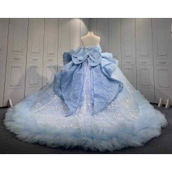 Mumuleo Sky Blue Quinceanera Floor-Length Ball Gown Dresses with Sweetheart Neckline Sweep Train 100% Polyester Modern 2027