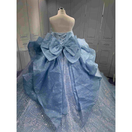 Mumuleo Sky Blue Quinceanera Floor-Length Ball Gown Dresses with Sweetheart Neckline Sweep Train 100% Polyester Modern 2027