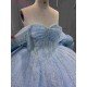 Mumuleo Sky Blue Quinceanera Floor-Length Ball Gown Dresses with Sweetheart Neckline Sweep Train 100% Polyester Modern 2027