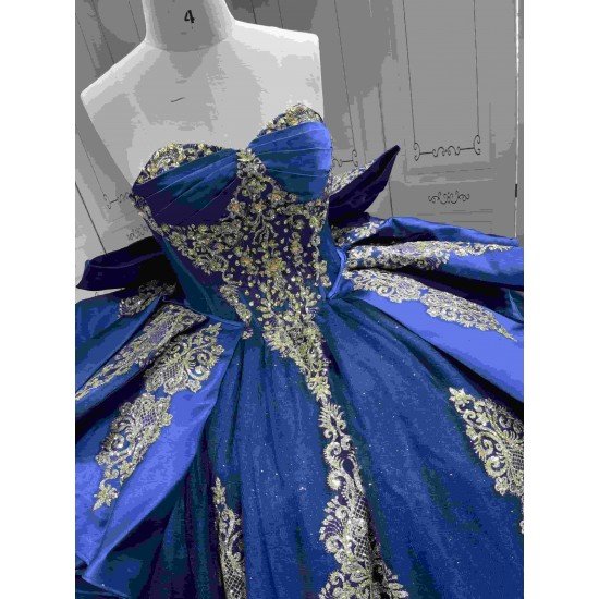 Mumuleo Navy & Gold Quinceanera Floor-Length Ball Gown Dresses with Cape Sweetheart Neckline Sweep Train Shoulder 100% Polyester