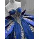 Mumuleo Navy & Gold Quinceanera Floor-Length Ball Gown Dresses with Cape Sweetheart Neckline Sweep Train Shoulder 100% Polyester
