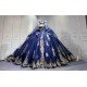 Mumuleo Navy & Gold Quinceanera Floor-Length Ball Gown Dresses with Cape Sweetheart Neckline Sweep Train Shoulder 100% Polyester