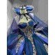 Mumuleo Navy & Gold Quinceanera Floor-Length Ball Gown Dresses with Cape Sweetheart Neckline Sweep Train Shoulder 100% Polyester