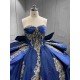 Mumuleo Navy & Gold Quinceanera Floor-Length Ball Gown Dresses with Cape Sweetheart Neckline Sweep Train Shoulder 100% Polyester