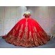 Mumuleo Detachable Ball Gown Floor-Length Modern Quinceanera Dress Satin Print Knitted Red Gold Vestido De XV for Teenagers