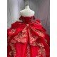 Mumuleo Detachable Ball Gown Floor-Length Modern Quinceanera Dress Satin Print Knitted Red Gold Vestido De XV for Teenagers