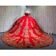 Mumuleo Detachable Ball Gown Floor-Length Modern Quinceanera Dress Satin Print Knitted Red Gold Vestido De XV for Teenagers
