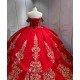 Mumuleo Detachable Ball Gown Floor-Length Modern Quinceanera Dress Satin Print Knitted Red Gold Vestido De XV for Teenagers