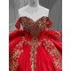 Mumuleo Detachable Ball Gown Floor-Length Modern Quinceanera Dress Satin Print Knitted Red Gold Vestido De XV for Teenagers
