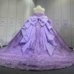 Mumuleo Lilac Quinceanera Dresses 2027 Floor-Length Ball Gown Modern Sweep Train Satin Print Knitted Bow