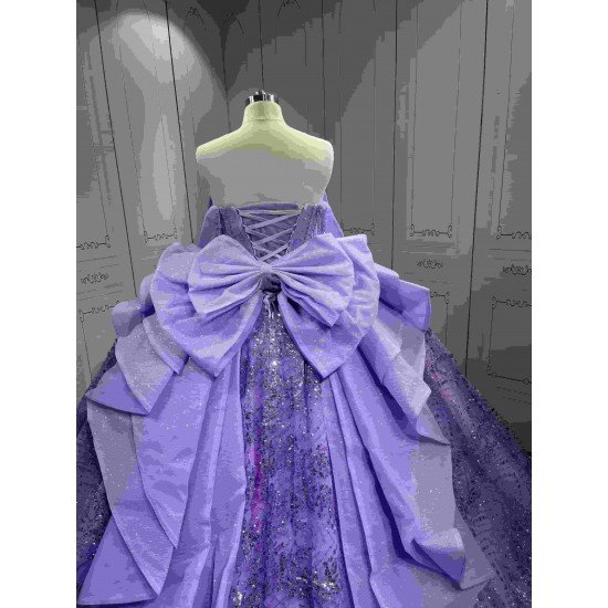 Mumuleo Lilac Quinceanera Dresses 2027 Floor-Length Ball Gown Modern Sweep Train Satin Print Knitted Bow