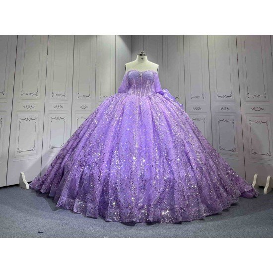 Mumuleo Lilac Quinceanera Dresses 2027 Floor-Length Ball Gown Modern Sweep Train Satin Print Knitted Bow