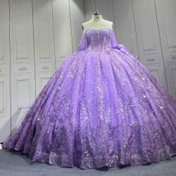 Mumuleo Lilac Quinceanera Dresses 2027 Floor-Length Ball Gown Modern Sweep Train Satin Print Knitted Bow