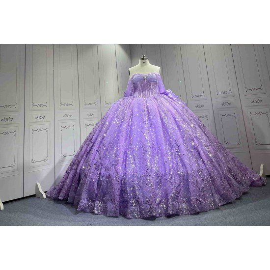 Mumuleo Lilac Quinceanera Dresses 2027 Floor-Length Ball Gown Modern Sweep Train Satin Print Knitted Bow