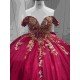Mumuleo Red with Gold Floor-Length Ball Gown Quinceanera Dress Chapel Train Modern Sequined Flowers Bow for Teenagers