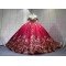 Mumuleo Red with Gold Floor-Length Ball Gown Quinceanera Dress Chapel Train Modern Sequined Flowers Bow for Teenagers