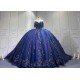 Mumuleo Navy Blue Quinceanera Floor-Length Ball Gown Dresses Sweep Modern Satin Knitted Print for Teenagers 2027 Vestido De XV