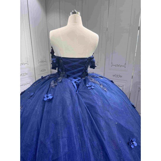 Mumuleo Navy Blue Quinceanera Floor-Length Ball Gown Dresses Sweep Modern Satin Knitted Print for Teenagers 2027 Vestido De XV