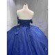 Mumuleo Navy Blue Quinceanera Floor-Length Ball Gown Dresses Sweep Modern Satin Knitted Print for Teenagers 2027 Vestido De XV