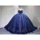 Mumuleo Navy Blue Quinceanera Floor-Length Ball Gown Dresses Sweep Modern Satin Knitted Print for Teenagers 2027 Vestido De XV