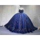 Mumuleo Navy Blue Quinceanera Floor-Length Ball Gown Dresses Sweep Modern Satin Knitted Print for Teenagers 2027 Vestido De XV