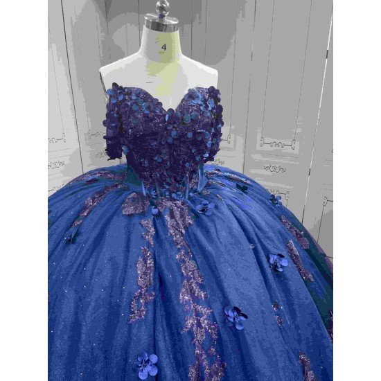 Mumuleo Navy Blue Quinceanera Floor-Length Ball Gown Dresses Sweep Modern Satin Knitted Print for Teenagers 2027 Vestido De XV