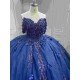Mumuleo Navy Blue Quinceanera Floor-Length Ball Gown Dresses Sweep Modern Satin Knitted Print for Teenagers 2027 Vestido De XV