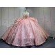 Mumuleo Floor-Length Rose Gold Satin Dance Dress with Chapel Train Lace Bow Crystals Sweetheart Neckline Modern Style