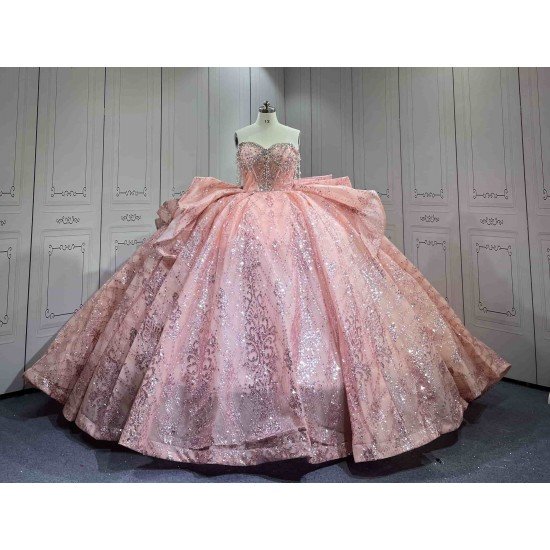 Mumuleo Floor-Length Rose Gold Satin Dance Dress with Chapel Train Lace Bow Crystals Sweetheart Neckline Modern Style