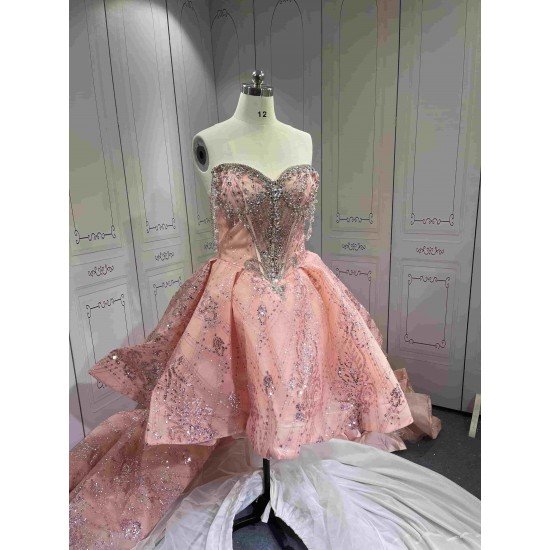 Mumuleo Floor-Length Rose Gold Satin Dance Dress with Chapel Train Lace Bow Crystals Sweetheart Neckline Modern Style