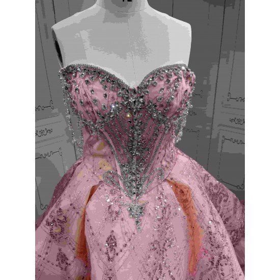 Mumuleo Floor-Length Rose Gold Satin Dance Dress with Chapel Train Lace Bow Crystals Sweetheart Neckline Modern Style
