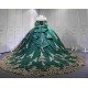 Mumuleo Emerald Green Quinceanera Dresses 2027 Floor-Length Modern Ball Gown Sweep Train Satin Knitted Lace Bow