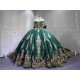 Mumuleo Emerald Green Quinceanera Dresses 2027 Floor-Length Modern Ball Gown Sweep Train Satin Knitted Lace Bow