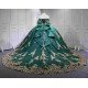 Mumuleo Emerald Green Quinceanera Dresses 2027 Floor-Length Modern Ball Gown Sweep Train Satin Knitted Lace Bow