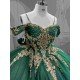 Mumuleo Emerald Green Quinceanera Dresses 2027 Floor-Length Modern Ball Gown Sweep Train Satin Knitted Lace Bow