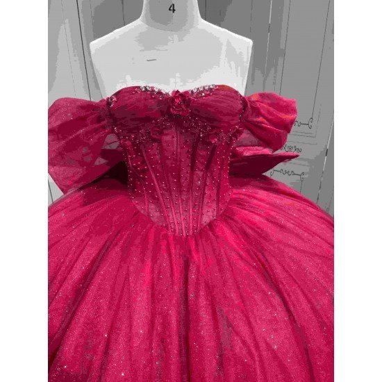 Mumuleo Burgundy Floor-Length Ball Gown Quinceanera Dresses with Chapel Train Modern Satin Lace Print for Teenagers