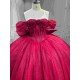 Mumuleo Burgundy Floor-Length Ball Gown Quinceanera Dresses with Chapel Train Modern Satin Lace Print for Teenagers