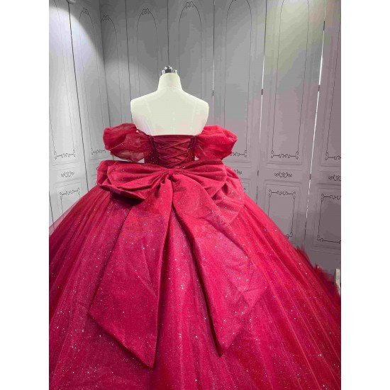 Mumuleo Burgundy Floor-Length Ball Gown Quinceanera Dresses with Chapel Train Modern Satin Lace Print for Teenagers